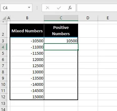 fill the first cell of the column