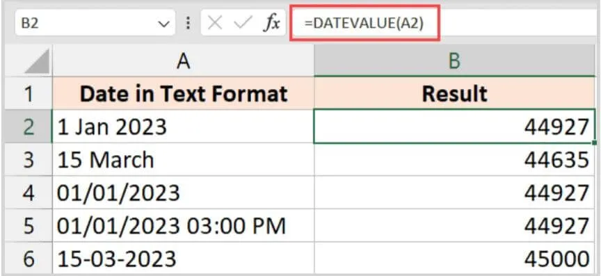 formula datevalue a2