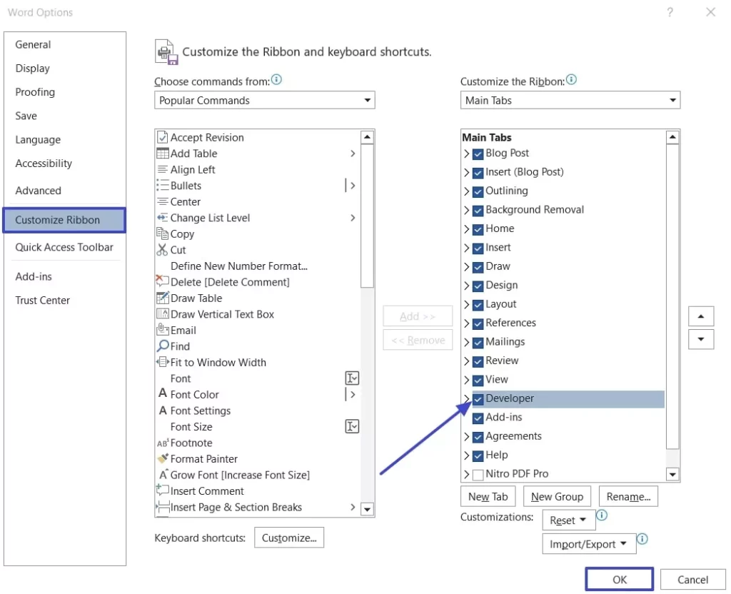 how to add check boxes in word