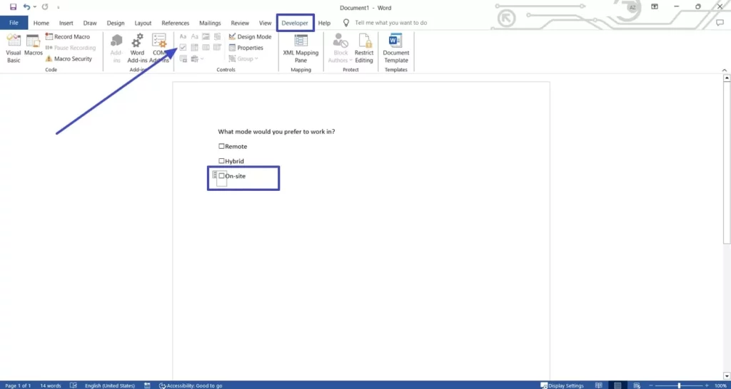 how to add check boxes in word