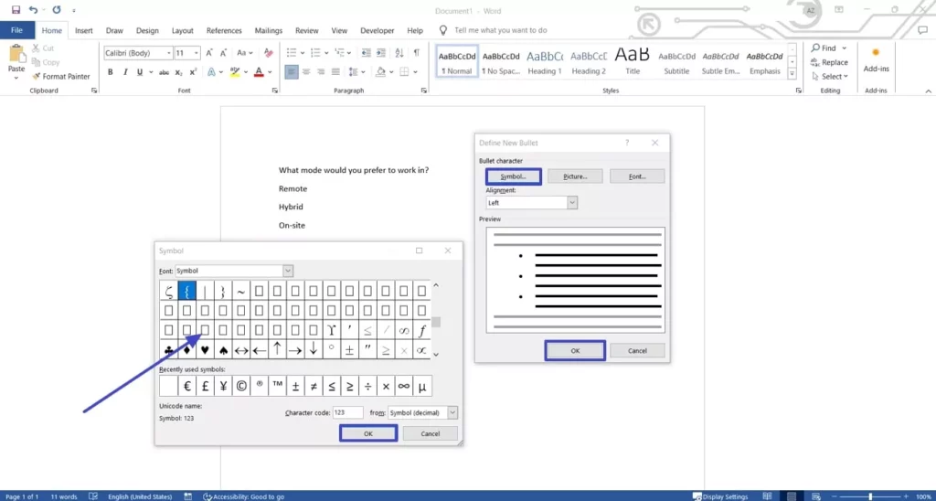 how to add check boxes in word