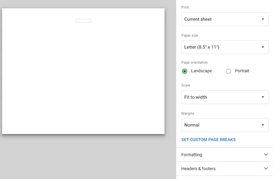 open the print menu google sheets