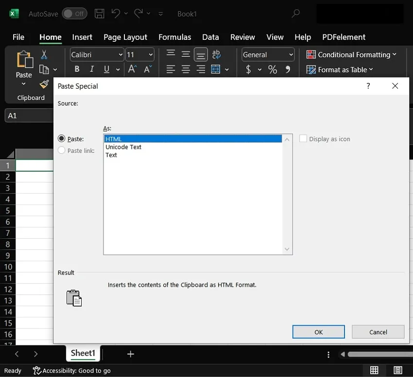 paste data from google sheets to excel