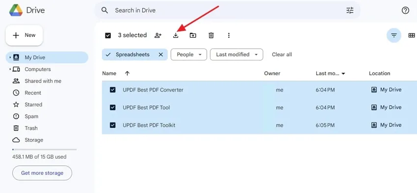 tap on download button to download google sheets in bulk