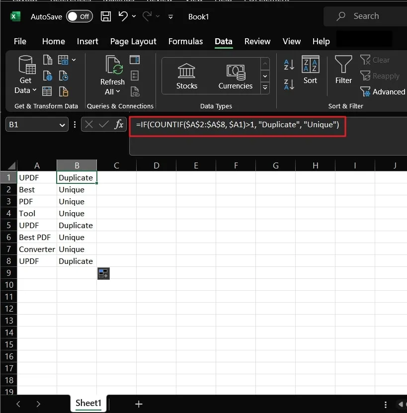 use formula to find duplicates in excel