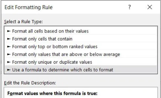 uses a formula for determining cells to format