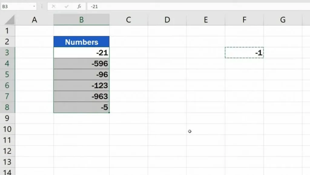 write 1 in a cell of column f