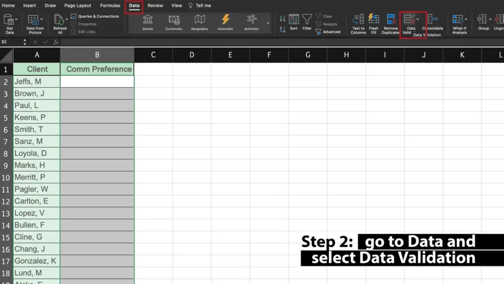 2. Select Data Validation