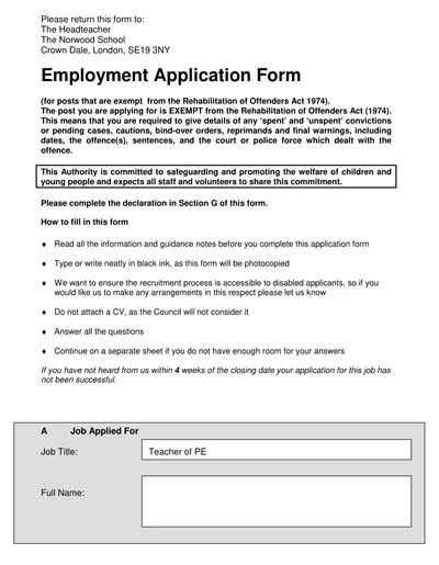 Employment Job Application Form