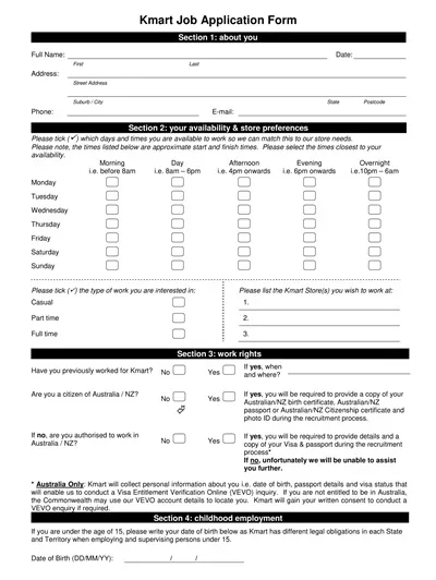 Job Application Template PDF