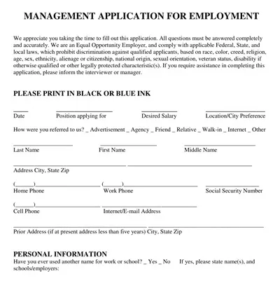 Management Job Application Template