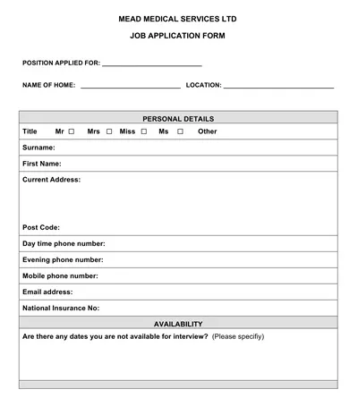 Medical Job Application Template