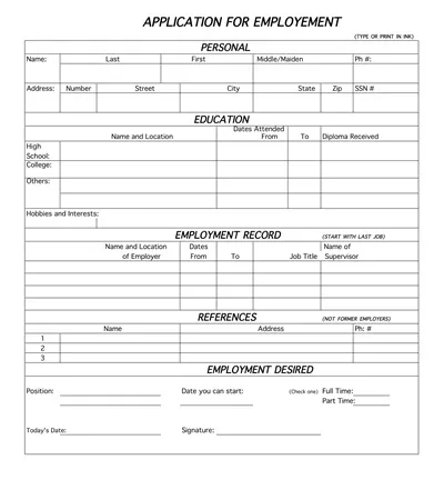 One Page Job Application Template