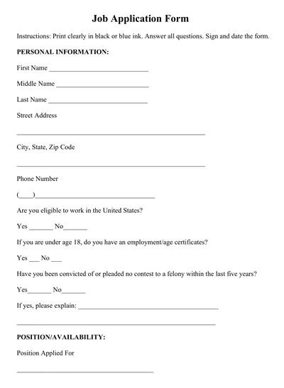 Printable Job Application Form