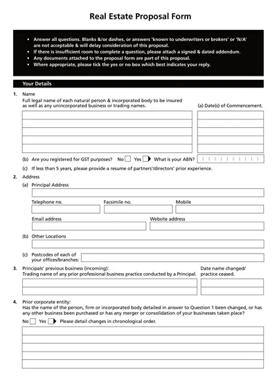 Sample Real Estate Proposal Form