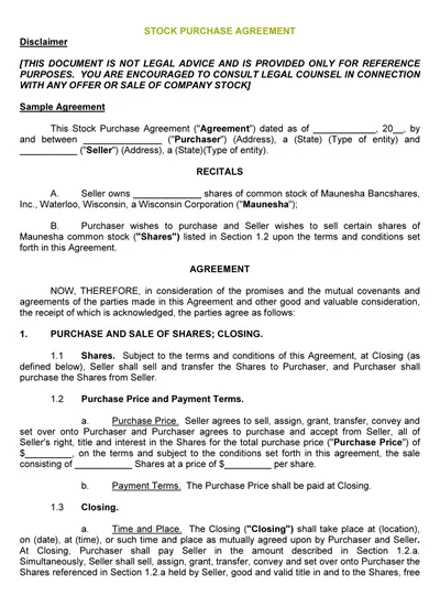 Sample Stock Purchase Agreement