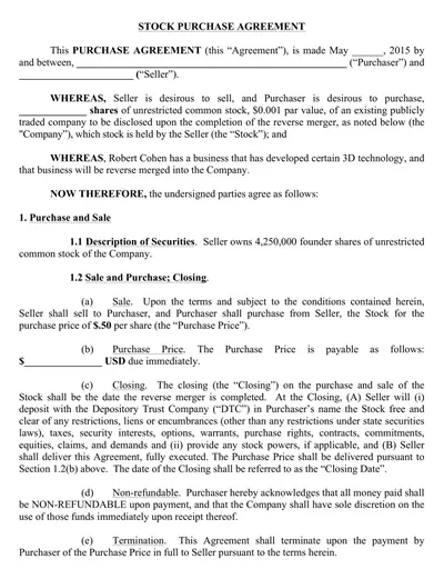 Stock Purchase Agreement Template