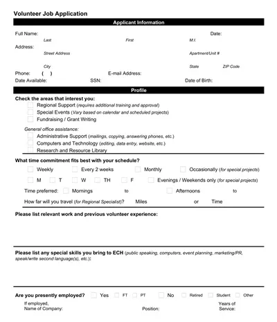 Volunteer Job Application Template