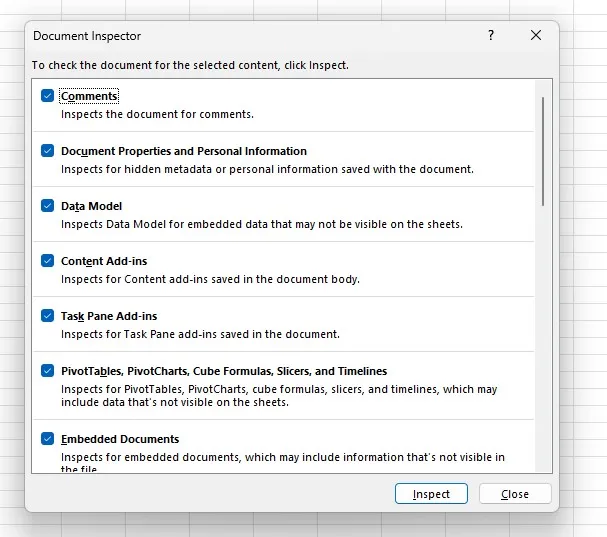 how to redact in excel document inspector