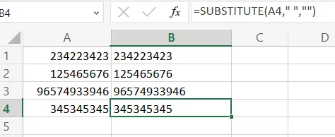 remove spaces in excel before text with substitute