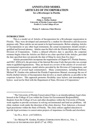 Annotated Model of Articles of Incorporation