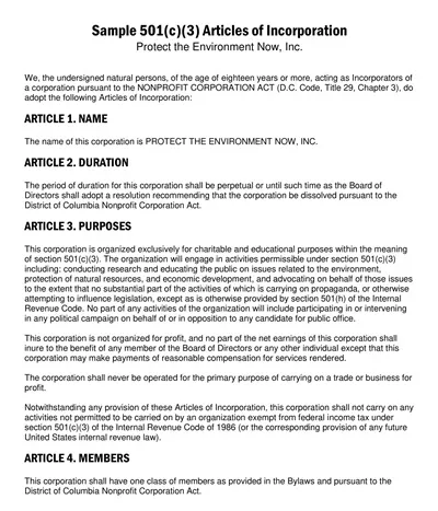 Articles of Incorporation Sample