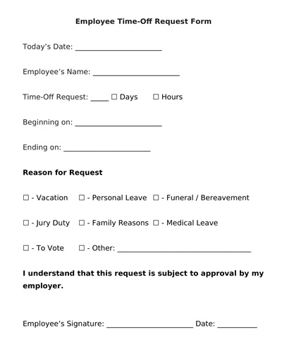 Basic Employee Time Off Request Form Template