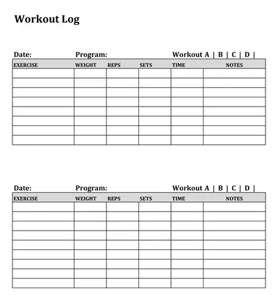 Basic Workout Log Template