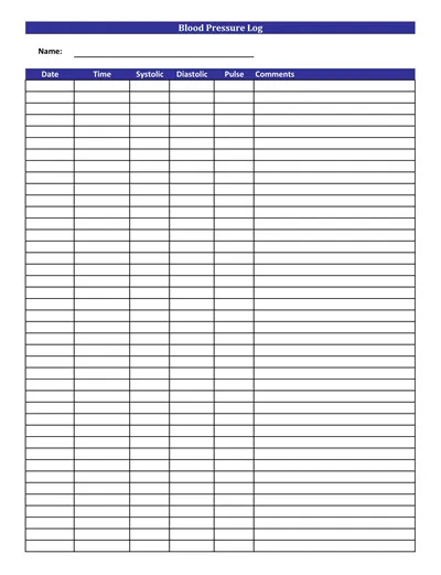 Blank Free Blood Pressure Log Template