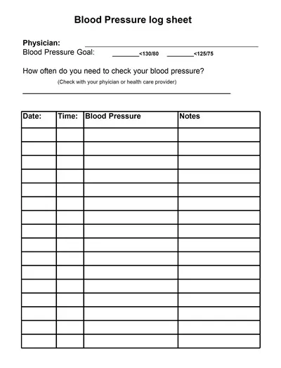 Blood Pressure Log Sheet Template Excel