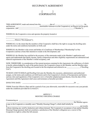 Cooperative Occupancy Agreement Template