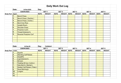 Daily Workout Log Template