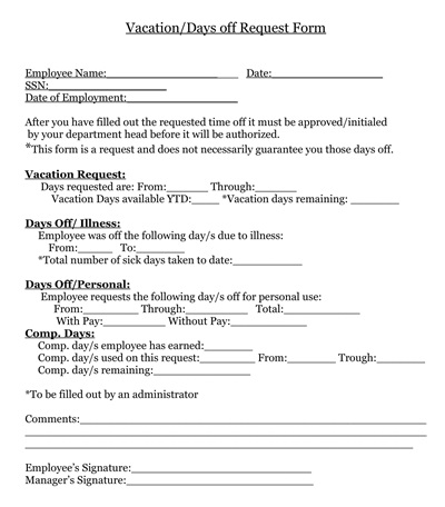 Days Off Request Form Template