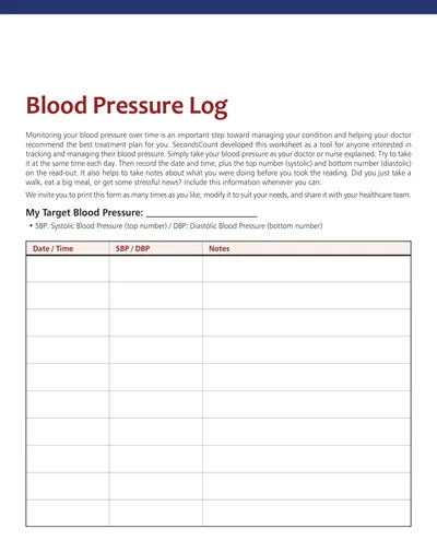 Diastolic Blood Pressure Log Template