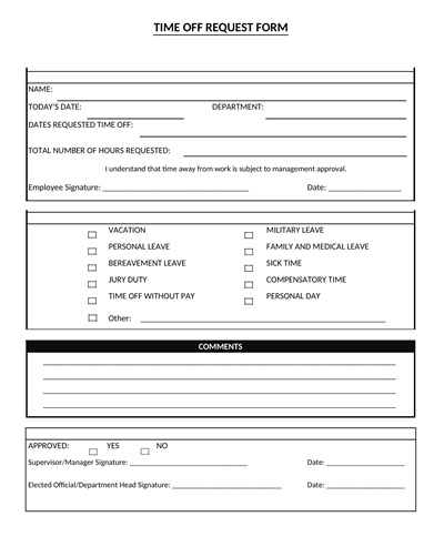 Editable Time Off Request Form Template