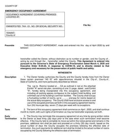 Emergency Occupancy Agreement Template