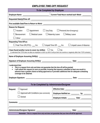 Employee Time Off Request Form Template