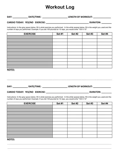 Health Workout Log Template