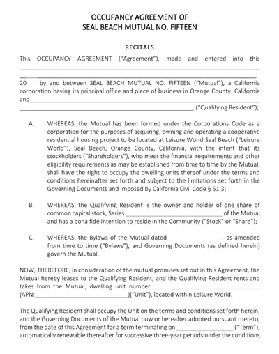 Mutual Occupancy Agreement Template