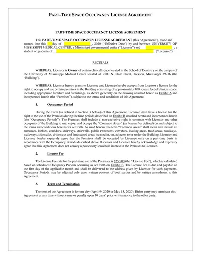 Occupancy License Agreement Template