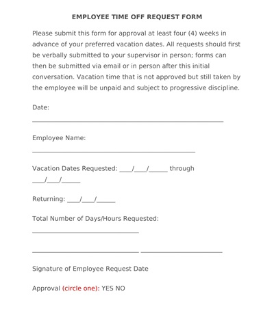 Organization’s Employee Time Off Request Form