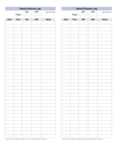 Patient Blood Pressure Log Template