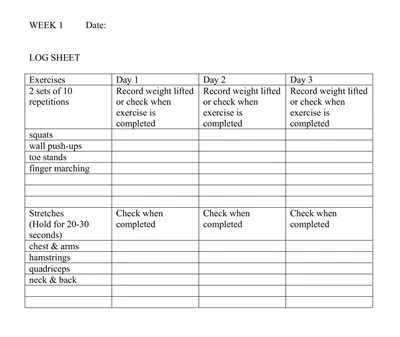 Physical Activity Workout Log Template