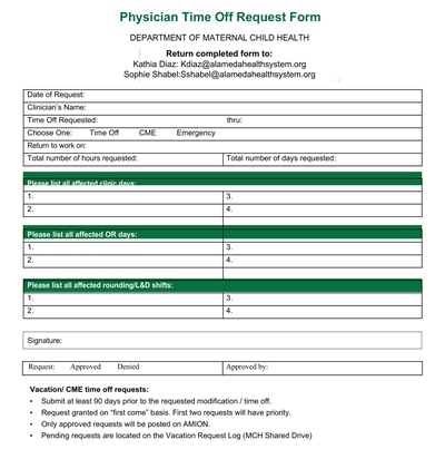 Physician Time Off Request Form Template