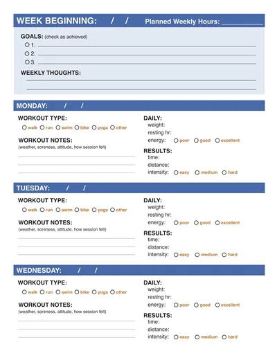 Printable Workout Log Template