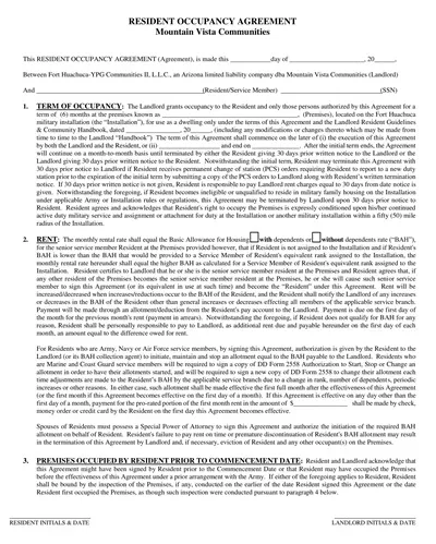 Resident Occupancy Agreement Template