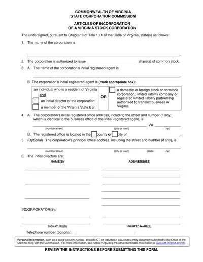 Simple Articles of Incorporation Template