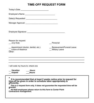 Simple Time Off Request Form Template