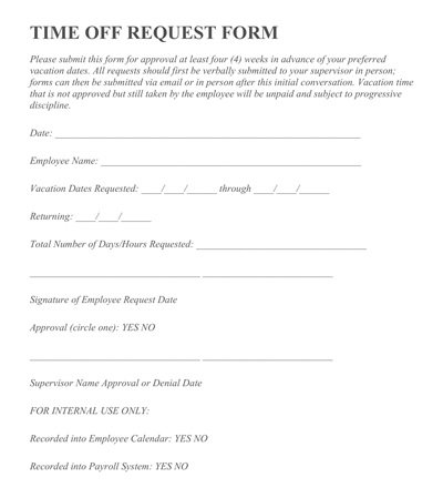 Standard Time Off Request Form Template