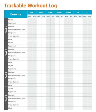 Trackable Workout Log Template